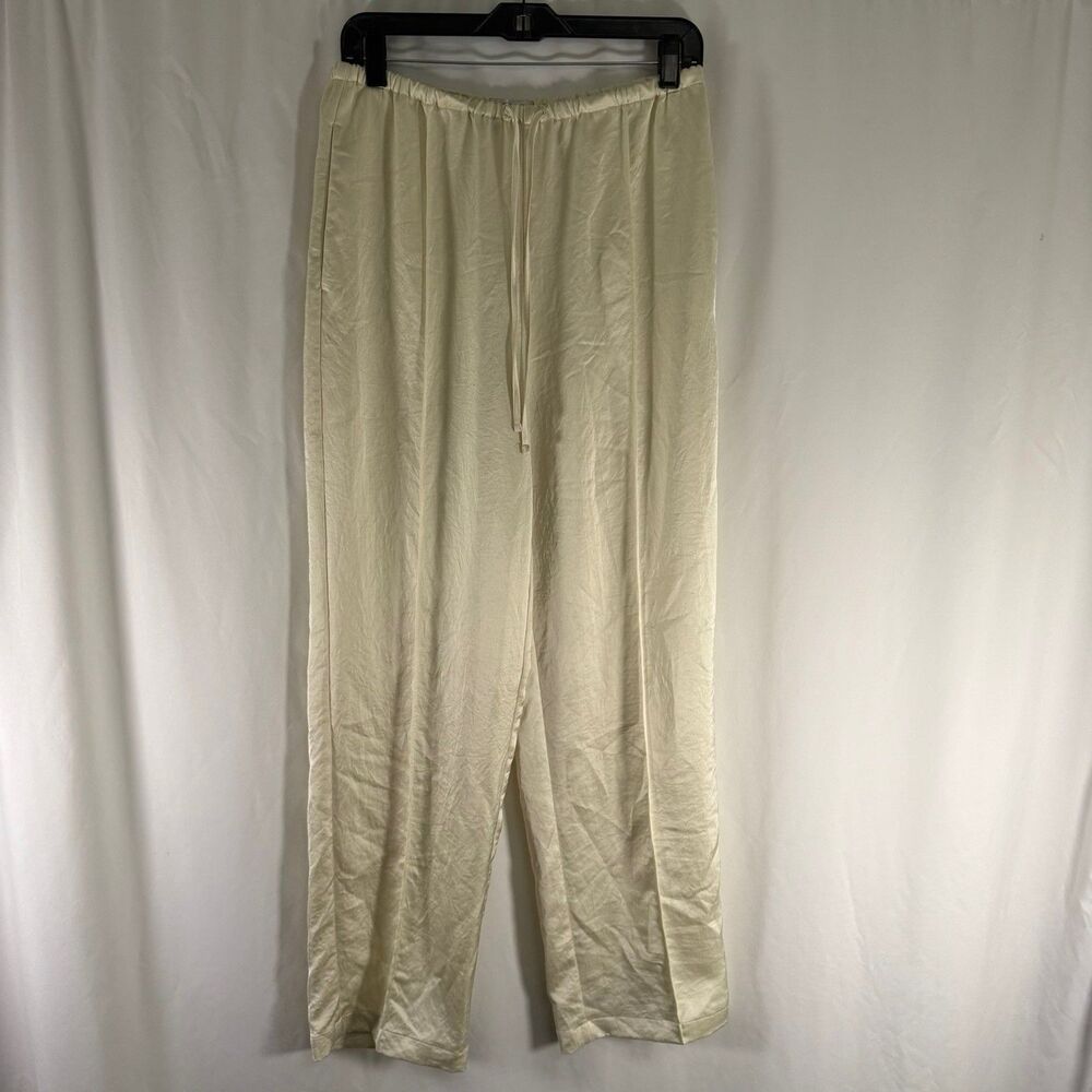 Madewell Satin Pants Women's Small Ivory Pull On Drawstring High Rise 30" Inseam